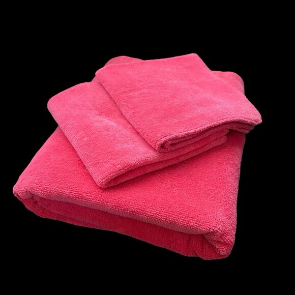 Vintage  Fieldcrest Velour  Bath Towel + 2  Washcloths Pink Made in U.S.A. - Picture 1 of 3